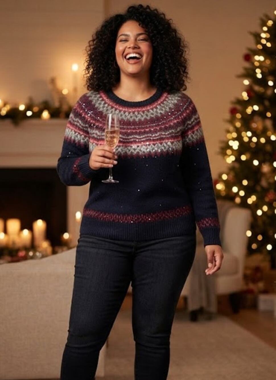 Tommy Hilfiger Sweater Womens XL Fair Isle Wool Cotton Sequin Nordic Ski